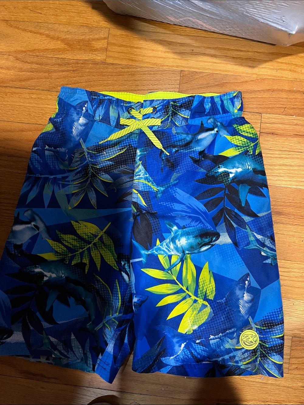 Blue Shark Print Kids Swim Shorts